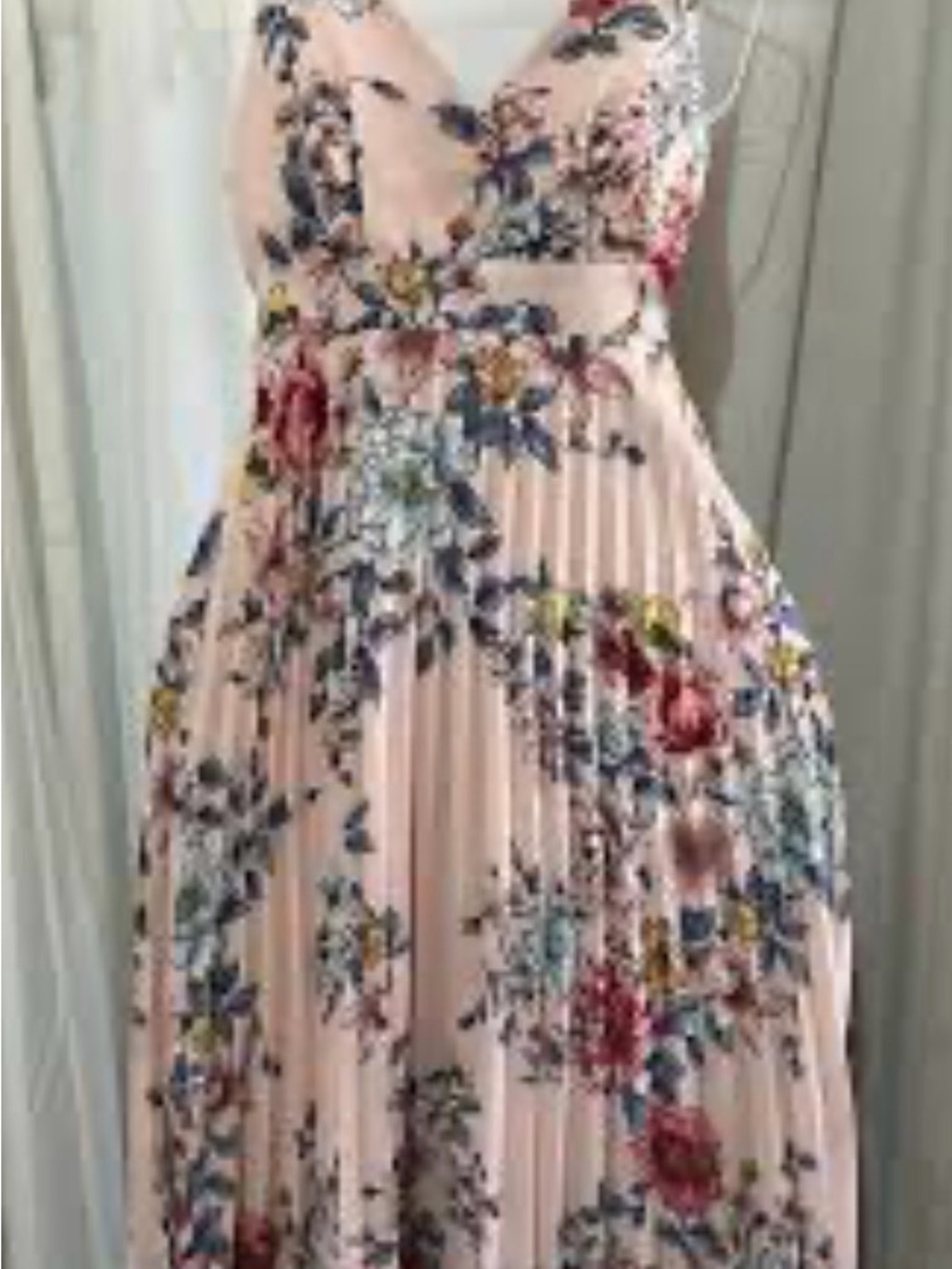 Pink Floral Maxi Dress with V-Neck - Picture 5 of 10